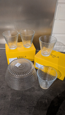 Iittala Kastehelmi kulho ja lasit
