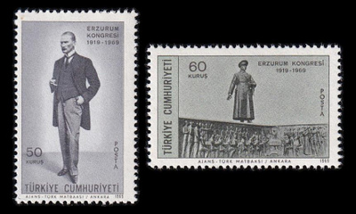 Turkki 2141-2 ** Erzurumin kongressi 50v (1969)