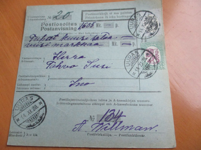 1928 Uuras osoitekortti Inoon