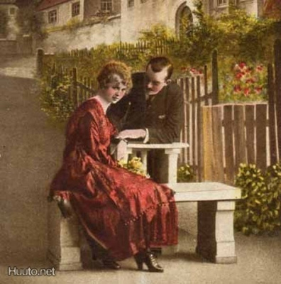 RAKKAUS / Rakastunut pari iltahämärässä kaupungissa. 1900-l.