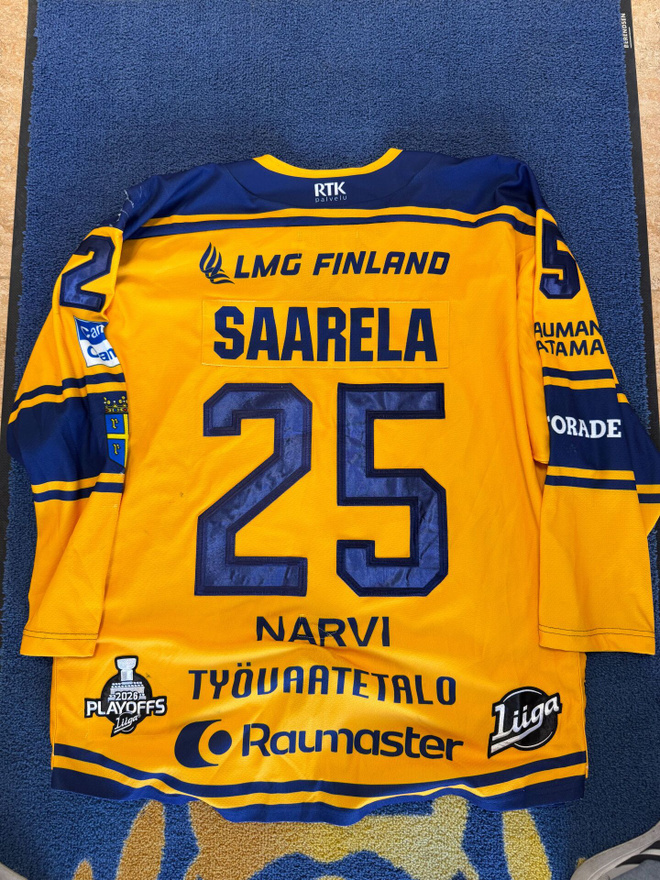Antti Saarela #25 Game Worn -vieraspelipaita Rauman Lukko