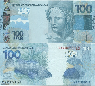 Brasilia Brazil 100 Reais 2010 AU-UNC uusi hieno sarja!!