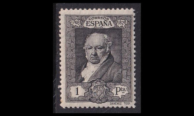 Espanja 477 ** Francisco de Goya 1 Pta musta (1930)