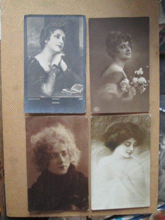neljä vintage taidekorttia 1900-luku alku