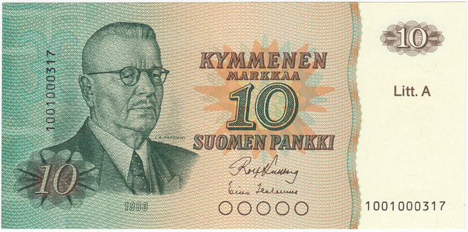 10 Markkaa 1980 Litt.A 1001000317