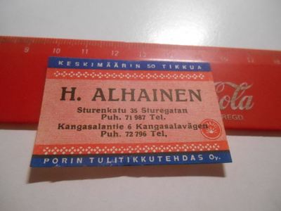 TT Etiketti Puijo H.Alhainen Sturenkatu