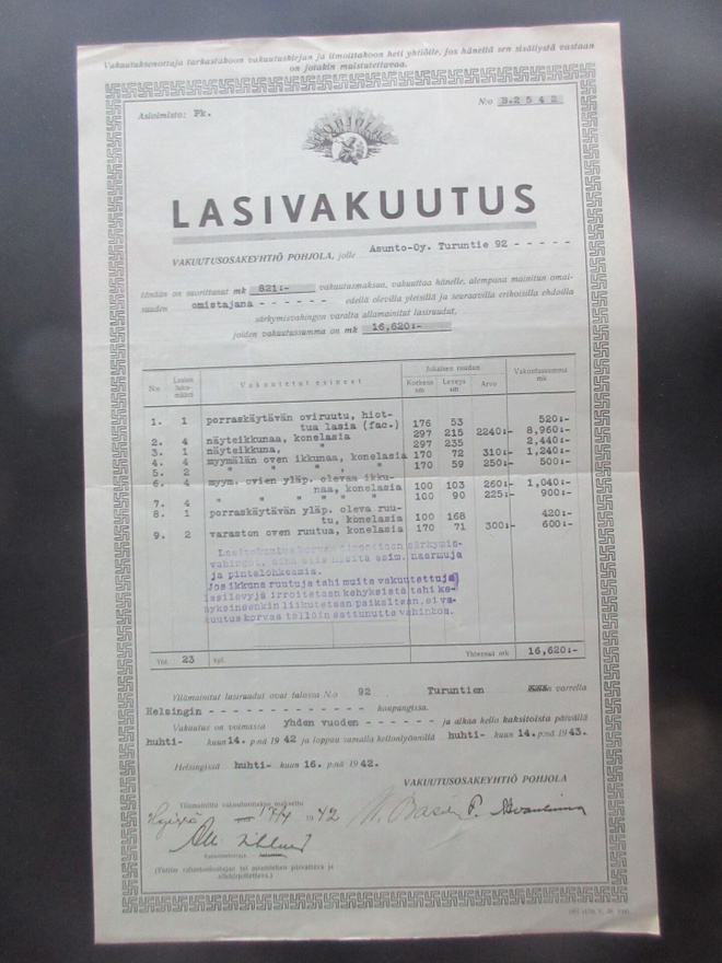 Lasivakuutus Vakuutusyhtiö Pohjola 1942