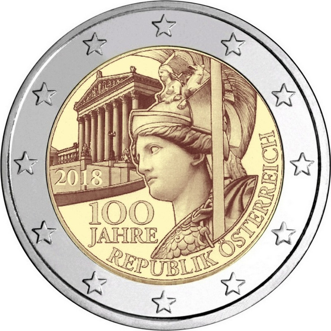 ** ITÄVALTA 2€ 2018 Tasavalta 100 v. pillerissä **
