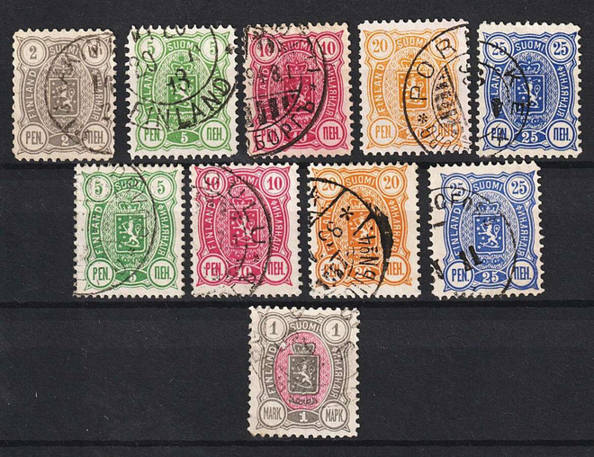 1889-95 Vaakunat 2p-1mk:n leimattuina, molemmat hammasteet