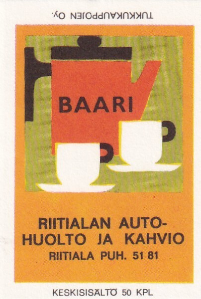 Riitiala. Autohuolto ja kahvio,  baari , s38