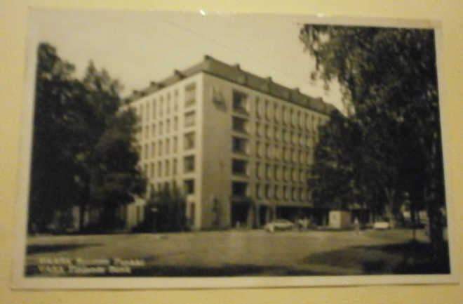 Vaasa, Suomen Pankki, vanha mv valokuvapk, p. 1956