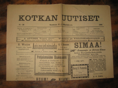 Sanomalehti Kotkan Uutiset  31.3.1904