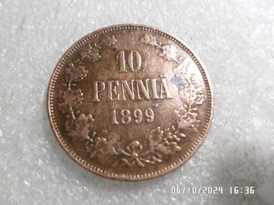 10 penniä 1899 kulkematon tasaisesti patinoitunut raha