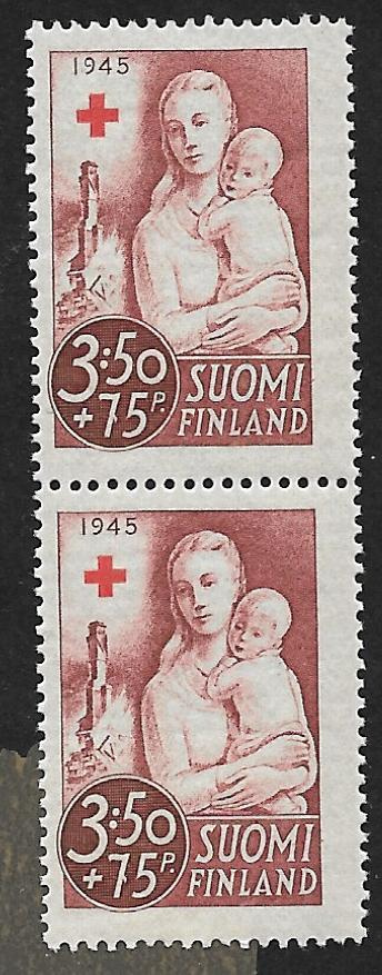 Punainen risti 1945 3,50+0,75mk (LAPE 2x293) ** pystypari