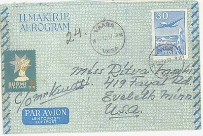 M54 1956 30 (mk) ilmakirje (9/cm) USAhan