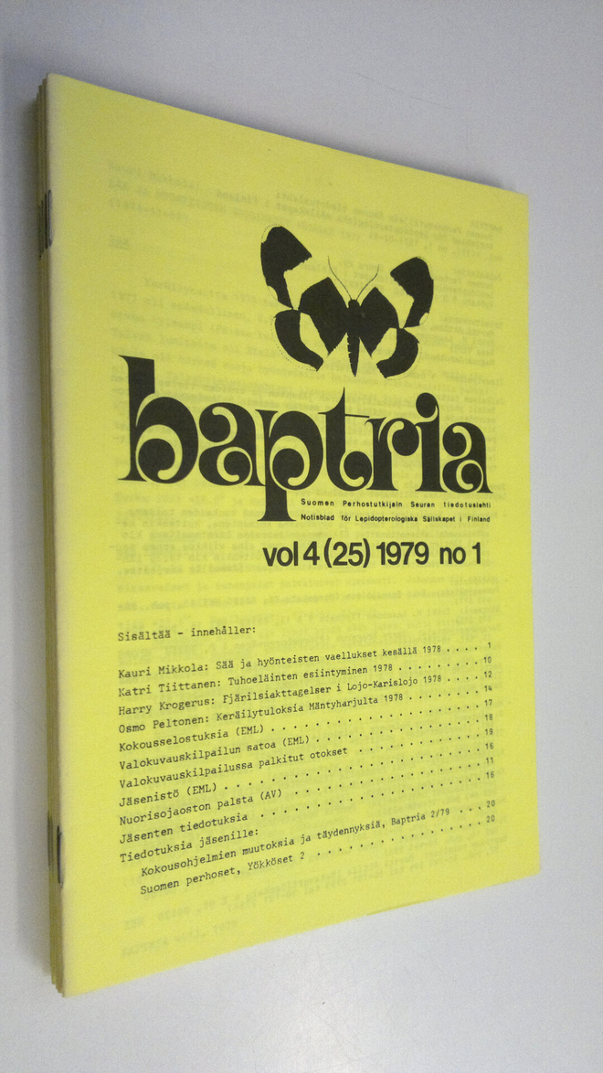Baptria vol 4 (25) 1979 n:o 1-4 : Suomen perhostutkijain ...