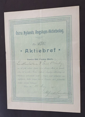 osakekirja laiva / varustamo Ö-N Ångslups ab Lovisa 1912