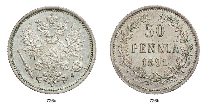 50 PENNIÄ 1891 / kl 8/7