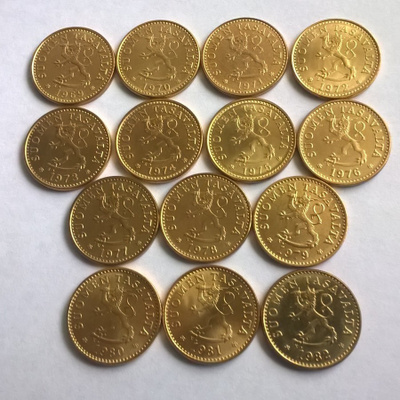 10 p 1969 - 82 kolikot, 14 kpl, UNC
