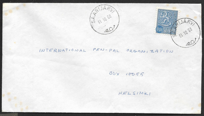 Postilähetys - Yl.m. 0,40mk (LAPE 618) Saarijärvi 31.10.68