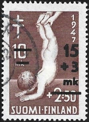 1948 Tuberkuloosi lisäpainama 15 + 3 mk leimattu LaPe 354