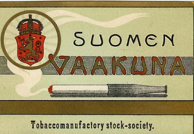 Vanha tupakkaetiketti Suomen Vaakuna