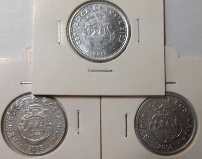 Costa Rica. 10 colones 2005, 2008, 2012.
