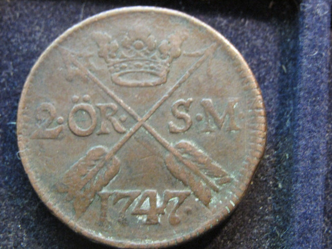 2 öre 1747 SM. Adolf Frederik . Ruotsi-Sweden
