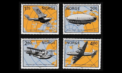 Norja 799-802 ** Postimerkkinäyttely, lentokoneita (1979)