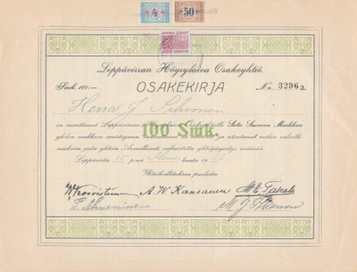 OKK 1920 Leppävirran Höyrylaiva Oy, Leppävirta osakekirja