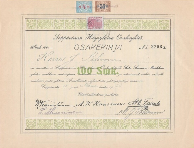 OKK 1920 Leppävirran Höyrylaiva Oy, Leppävirta osakekirja