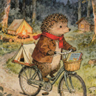 Siili pyöräilee, kirjat korissa - pikkukuva 1