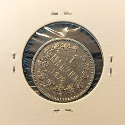 Suomi 1 mk 1872 Aleksanteri III hyväkuntoinen 8/4 sishopeaa