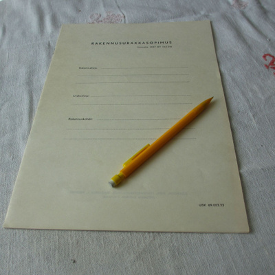 rakennusurakkasopimus / lomake 1957 rt 162.04 15sivua