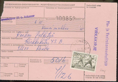 M63 1963 1,50 mk  Hay virkakirjeen postiennakkomaksuna