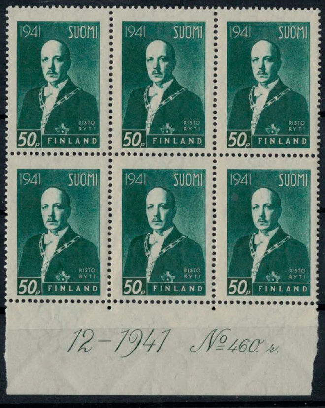 1941 Ryti 50p nro-6lo ++  nro-6lo ++