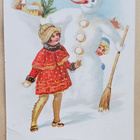 Lapset ja iloinen lumiukko, vanha joulupk, p. 1927 - pikkukuva 1
