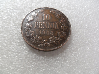 10  penniä 1905   hieman patinoitunut   kl  6-7