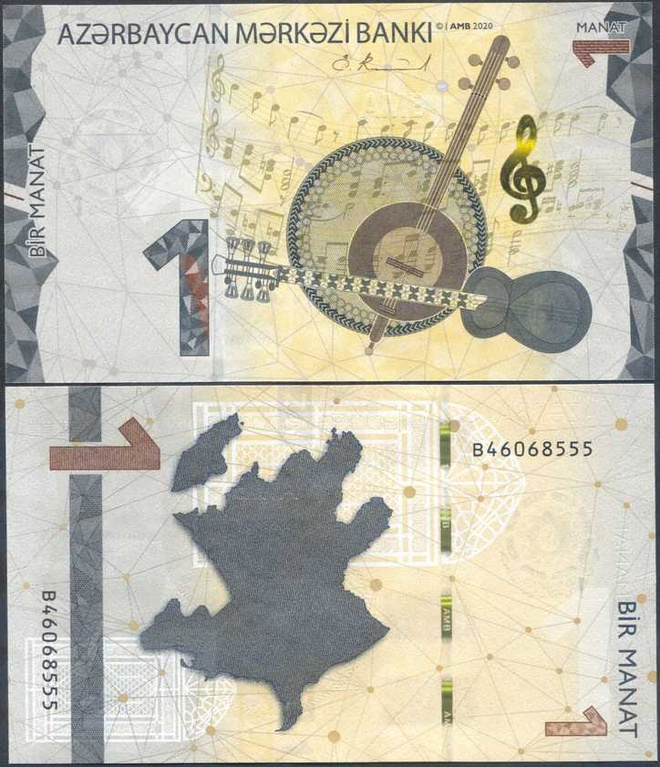 Azerbaijan 1 Manat 2020 UNC (P-38) uusi sarja