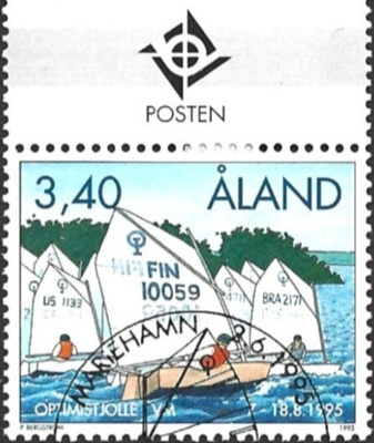 Ål 1995 Optimistijol MM 3,40 mk välilöpari logo EPL LaPe 104