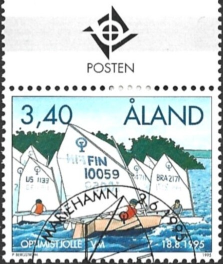 Ål 1995 Optimistijol MM 3,40 mk välilöpari logo EPL LaPe 104