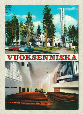 Vanha postikortti Vuoksenniskan kirkosta