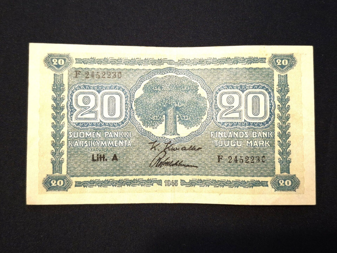 20 Markkaa 1945 Litt,A Kunto 7