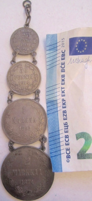 VANHA Avaimenperä Suomalaisista Hopearahoista alk. 1874