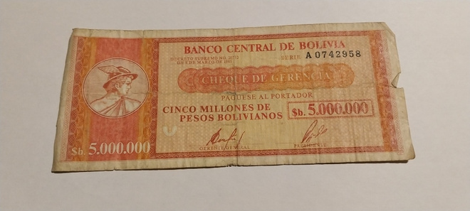 Bolivia 5 000 000 pesos 1985