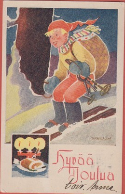 Fahlenius Tonttu kulkee hiihtäen