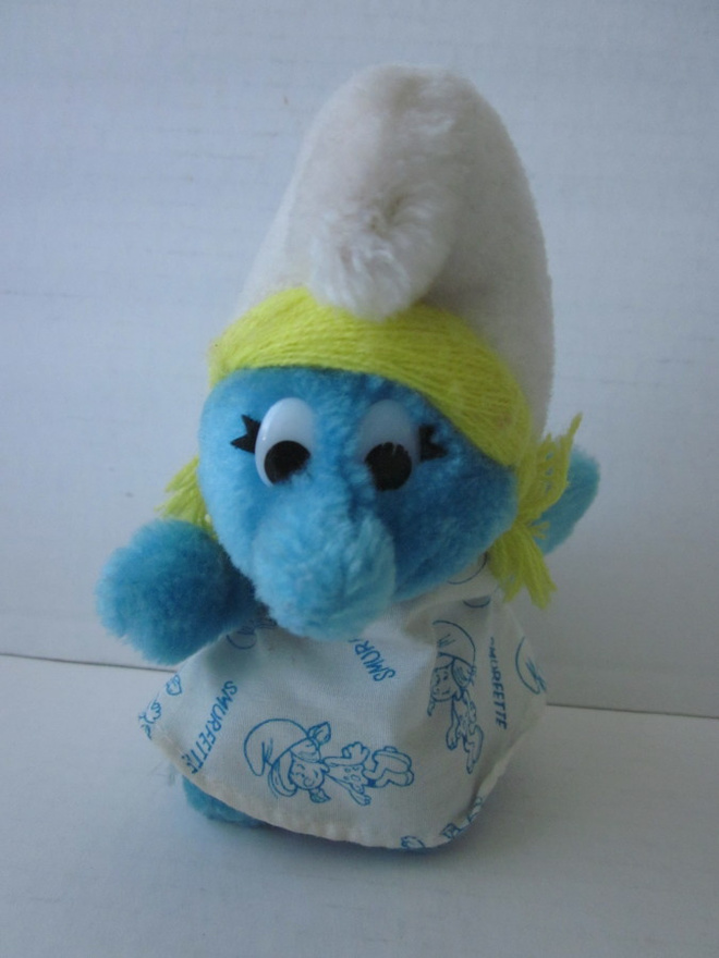 Pieni, vintage Smurffi pehmo, Smurffiina