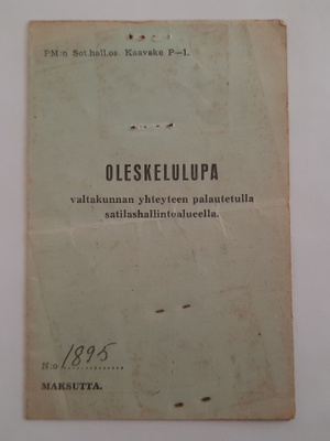 Jatkosota Oleskelulupa valtakunnan yhteyteen palautetulla al