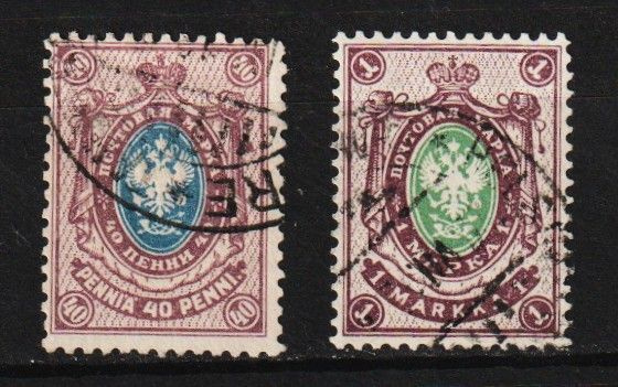 1901-1911 40p ja 1mk kotkamerkit leimattuina