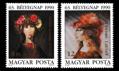Unkari 4107-8 ** Postimerkin päivä (1990)